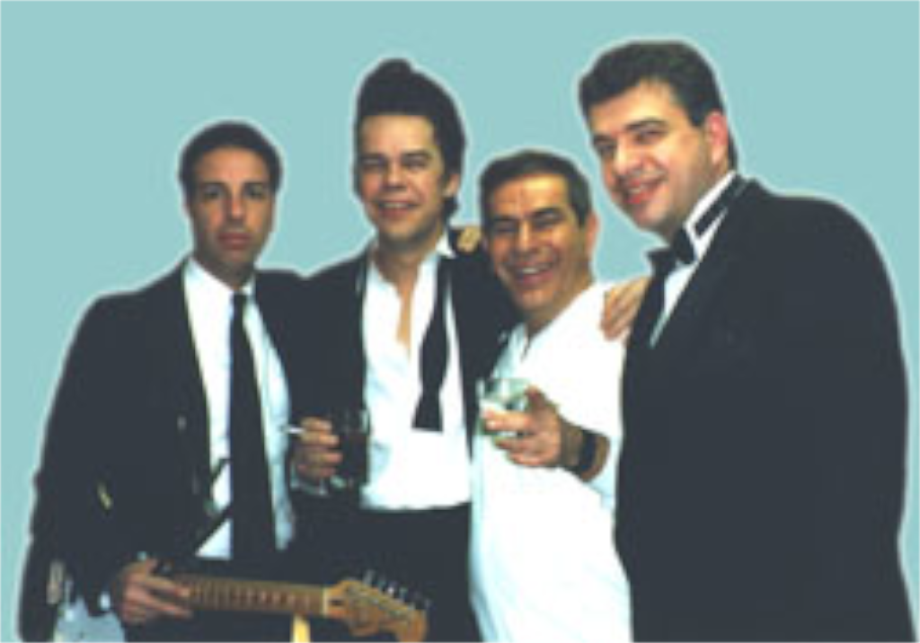 Funnyman Freddie Roman, Buster Poindexter, Tom Cantone and Paul chatting before the show